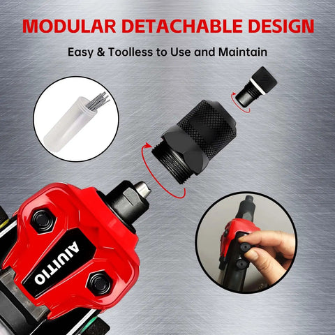 Beefy One Quarter Inch Rivet Gun Kit With 230 Rivets And Five Drill Bits, showing detachable nosepieces and storage container.
