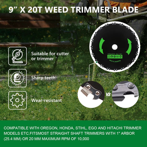 Heavy Duty 9 Inch Carbide Tipped Blades Set For Brush Cutter Trimmer Weed Eater Includes 9 Inch 36 Teeth Carbide Blade
