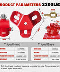 Product parameters for Beefy 2200 Lbs Capacity Tripod Head and Base Set With 360 Degree Rotation Ring details and dimensions