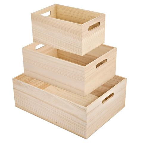 Three Piece Unfinished Wood Crates Organizer Bins For Pantry Closet And Arts Crafts Storage Sturdy Wooden Boxes