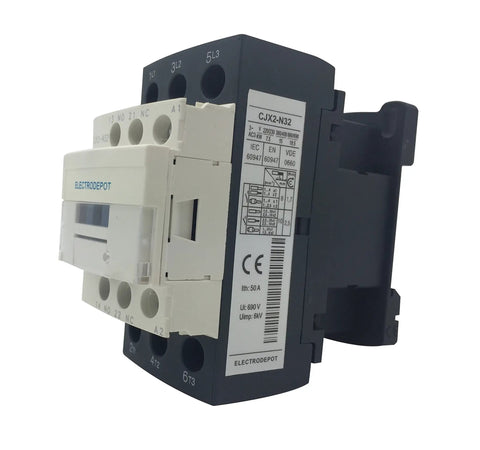 Side view of 30 Amp 3 Pole Contactor Bundle With 110 To 120V Coil, Handles Motor Load 32A And Lighting 40A, black and white structure