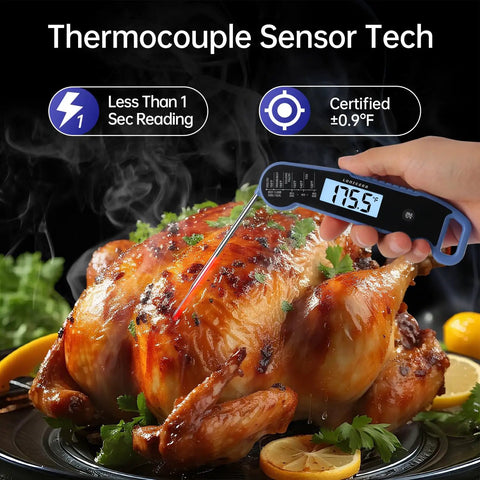 Digital Meat Thermometer For Food Cooking With No Fuss Instant Read In Under 1 Second And Pro Style 0.9 F Accuracy Thermocouple Sensor