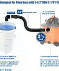 Low-Profile Cyclone Dust Separator With 2-1/2 Inch Hose High-Flow Dust Collector for shops and garages, attached to shop vac