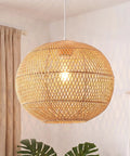 Mgcanyu 16in Rattan Pendant Light, Boho Wicker Hanging Lamp for Dining Room with woven globe shade and ambient light.