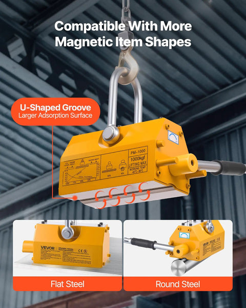 Heavy Duty Permanent Magnetic Lifter 2200 Lbs Neodymium Lifting Magnet With Release Handle And Steel Hook For Shop Cranes And Hoists Lifts Plate Steel And Boards Like A Boss used on flat and round steel