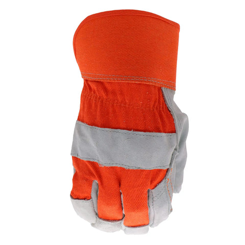 Heavy Duty Work Gloves With Double Leather Cowhide Palm For Superior Abrasion Resistance And Durability, Canvas Backing, Orange And Gray, X Large