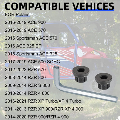 Front Gearcase Fill Plug For Ranger RZR General Sportsman And Scrambler UTVs Easy Front Diff Plug Upgrade For 500 550 570 800 900 1000 HST RS1 Models kit with list of compatible Polaris vehicles