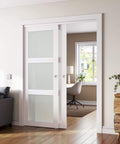 Double Frosted Glass Sliding Barn Door Kit For Closets, 72 By 80 Inches, Includes Hardware, Pre-Drilled Panels, installed in home