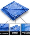 Heavy Duty 8x10 Poly Tarp Waterproof With Grommets Every 36 Inches 8x8 Weave 5 Mil Thick Multi Purpose Cover Detail View Pack Of 4 Blue