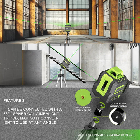 40 Inch 360 Degree Green Laser Level With Tripod Self Leveling Pulse Mode And Twin Li Ion Battery in construction setup