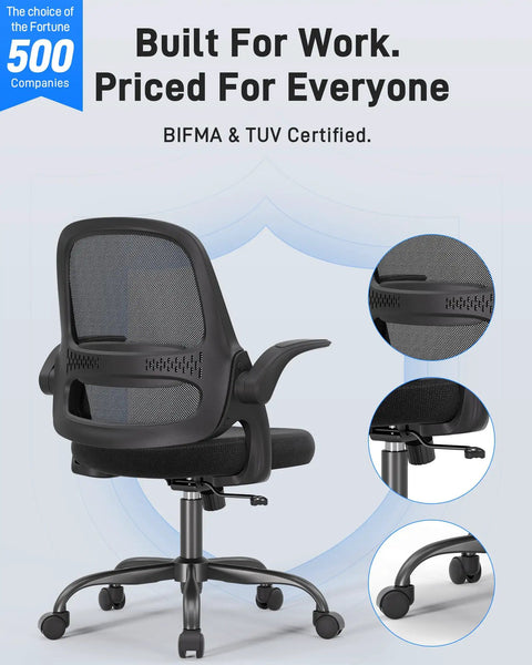 Ergonomic Mesh Office Chair for Home Office With Flip Up Armrests Breathable Mesh Back and Thick Seat Cushion Black Frame