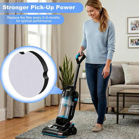Woman using vacuum with High Efficiency Dust Foam Vacuum Filter For Upright CleanView And PowerForce Vacuums 3508 3437