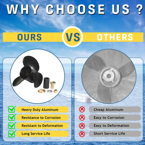 Upgrade Aluminum Outboard Boat Propeller For Mercury Mercruiser Alpha One Bravo comparison chart with benefits and flaws