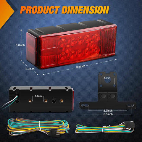 LED Trailer Light Kit 2 Pack Red Rectangular Tail Stop Turn License Lights Amber Side Marker 9 LED ID Bar dimensions diagram
