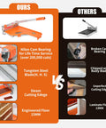 Comparison of 13 Inch Pro Vinyl Floor Cutter No Dust No Noise No Electricity Multi Angle Cuts For Laminate Vinyl And More Aluminum Long Lever Handle Orange Wheeled Base against other cutters, highlighting features and advantages.