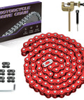 CILOYU go-kart roller chain, front view, red steel, 3 ft (95 links) with master link and chain breaker tool