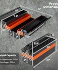 Illustration showing dimensions of the 22-Inch Cantilever Tool Box With 5 Trays And 3 Layers, highlighting compact steel design.