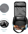 Interior view of Colorful Starfish Beach Lunch Box Insulated Tote With Side Pocket, showing net pocket and easy-to-clean lining.