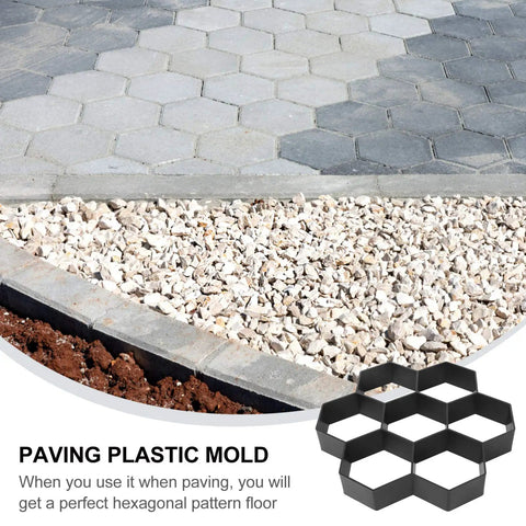 Installed hexagon stepping stone paver molds three pack concrete forms for DIY walkway pavement garden path outdoor patio yard lawn