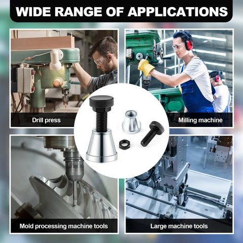 Top Notch 2 Pack Adjustable Machine Screw Jacks 5 Ton Capacity Compact Alloy Steel Leveling Stands For CNC Mills Lathes Drill Presses in use with various machine tools.
