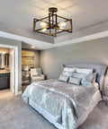 Four Light Black Industrial Flush Mount Ceiling Light Fixture For Kitchen Island And Dining Room Farmhouse Style in bedroom
