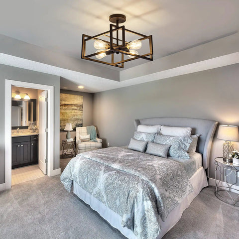 Four Light Black Industrial Flush Mount Ceiling Light Fixture For Kitchen Island And Dining Room Farmhouse Style in bedroom