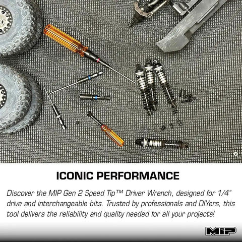 One Quarter Inch Hex Bit Three Millimeter Allen Wrench For RC Cars And Power Tools with Gen 2 Speed Tips on workshop surface.