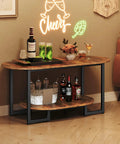 Oval Wood Coffee Table With Dual Open Storage Shelves Chill Farmhouse Vibe For Cozy Living Rooms And Home Offices Rustic Brown Finish Sturdy Base with bar setup and drinks