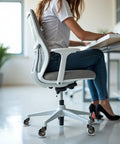 Side view of chair with 10x22mm Transparent 3 Inch Office Chair Casters Set Of 5 For Hardwood Floors Replacement Wheels installed