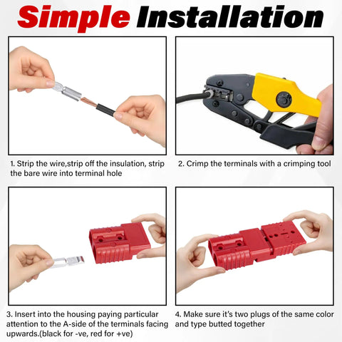 Step-by-step guide on installing 4 Pack 50 Amp Battery Quick Connect Disconnect Plug Kit For Anderson Style Connectors