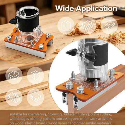 Rock Solid Wood Trim Router Base For 65mm Palm Tools Dead Nuts Precision Anti Wobble Plate on wood surface for precise routing.
