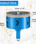Two And A Quarter Inch Diamond Hole Saw Set With Pilot Bit For Porcelain Tile Ceramic Stone Marble Granite Glass Bottles