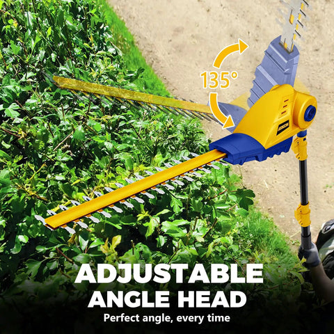 Cordless Pole Hedge Trimmer Bare Tool Only, 16 Inch Dual Action Blades, adjustable angle, cutting tall hedges