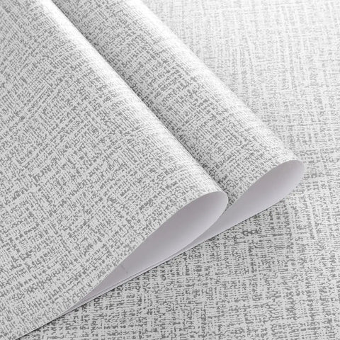 Gray Grasscloth Peel And Stick Wallpaper Self Adhesive Vinyl with woven texture for Cabinets and Walls, 17.7 x 393.7 inches.