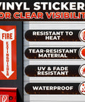 12 Pack High Visibility Fire Extinguisher Signs For Business 4 By 11.8 Inch Waterproof Vinyl Stickers showcasing features on wall