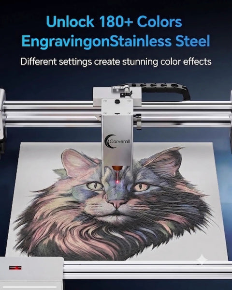 Dope 20W Laser Engraver And Cutter With Air Assist engraving a colorful cat image on a flat surface