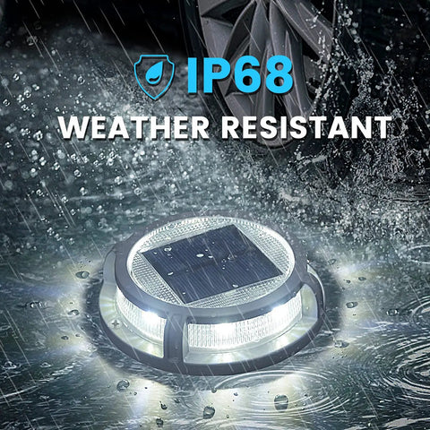 Solar Deck Lights Outdoor 16 LEDs Waterproof Pathway Lights With Two Modes Cool White Or Warm White 4 Pack in heavy rain