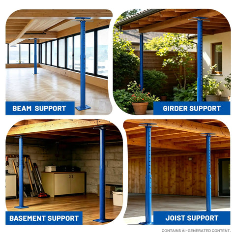 Rock Solid Adjustable Steel Jack Post Heavy Duty Structural Support 16070 Pound Capacity Beam Stabilizer for basement and girder support.