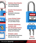 Blue Keyed Alike Lockout Padlock Set For Grouping Control, 10 Durable LOTO Locks With Two Keys Each, OSHA Compliant Padlocks