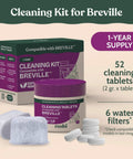 Espresso Machine Cleaning And Maintenance Kit For Breville And Other Compatible Models With Fast Acting Cleaning Tablets And Water Filtration To Knock Out Stale Residue, Extend Your Machine Life, And Boost Flavor, 52 tablets and 6 filters