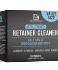 Box of Extra Strength Retainer And Denture Cleaning Tablets 8 Month Supply, removes odor, stains, plaque, with 240 tablets
