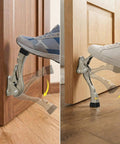 Kickdown Door Stoppers Bottom Mount Foot Pedal Latch Keeps Doors Wide Open prevents slamming with foot lever operation.