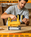 Kickass Cordless Brad Nailer And Staple Gun Combo Set featuring 20v power, with user assembling battery on a wooden surface.