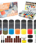 1 Inch Wet And Dry Sanding Discs Kit For Rotary Tools with 354 pieces, including sanding discs, pads, sponges, and accessories in a box.