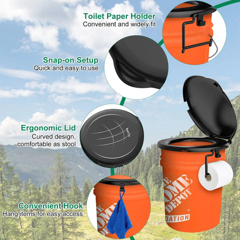 Zero Hassle Portable Toilet Seat Fits Standard 5 Gallon Buckets With Quick Snap Lid Cover Ultimate Road Trip Ready Setup For Weekend Camps Hiking Trails Or Emergency Prep Solid Adult Comfort Anywhere Black Edition