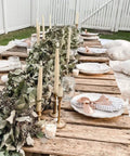 Outdoor table with Flameless Taper Candles Set With Realistic 3D Flame And Wick, 9-Inch Ivory Wax LED Candles, rustic decor