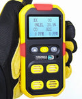 4 Gas Meter For Confined Space With O2 CO H2S LEL Sensors Factory Calibrated With NIST Calibration held in gloved hand