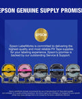 Epson label supplies poster with printable heat shrink tubing cartridges and the Printable Heat Shrink Tubing 3mm White With Black Printed Text For Printer Systems, 8 Ft Long, 1/8 Inch Wide, Fits AWG 16-22, Easy Cable Labeling, Durable Heat Shrink Tape For Wiring.