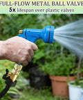 Person using Built Tough Three Quarter Inch Garden Hose Shut Off Valve Set With Ergonomic Handle Solid Brass Construction