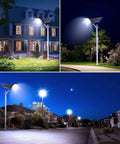 Lit 400W LED Solar Street Light Outdoor Dusk To Dawn 20000 Lumens With Motion Sensor And Remote illuminating a yard and street